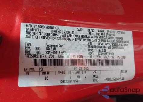 2013 Ford Focus St из США, поврежденный, VIN 1FADP3L92DL127366